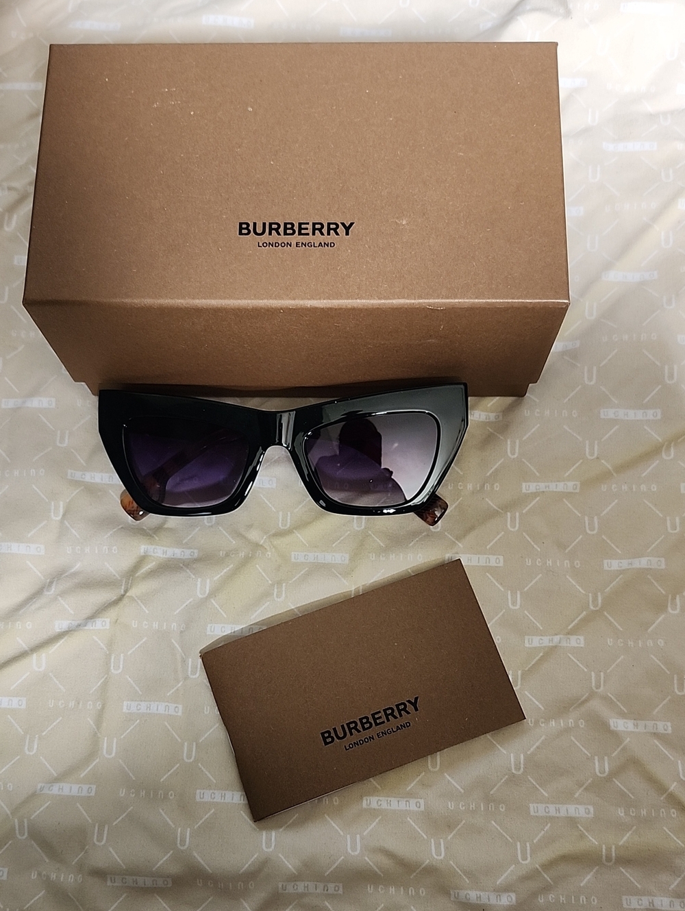 Burberry Black Cat-Eye Sunglasses with Purple Gradient Lenses